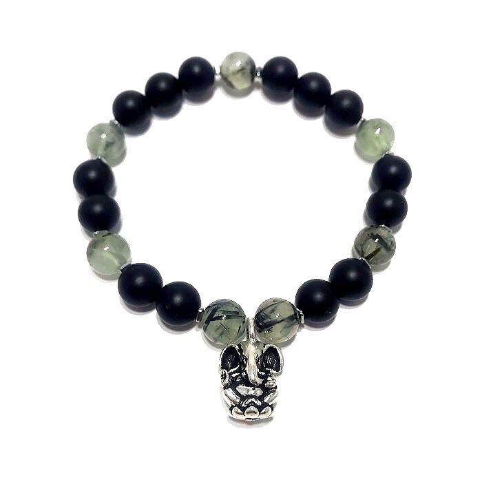 Prehnite, Onyx and Hematite Healing Crystal Bracelet with Ganesha Charm handmade by Soul Sisters Designs