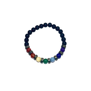 7 Chakra Bracelet with Pyrite and Onyx