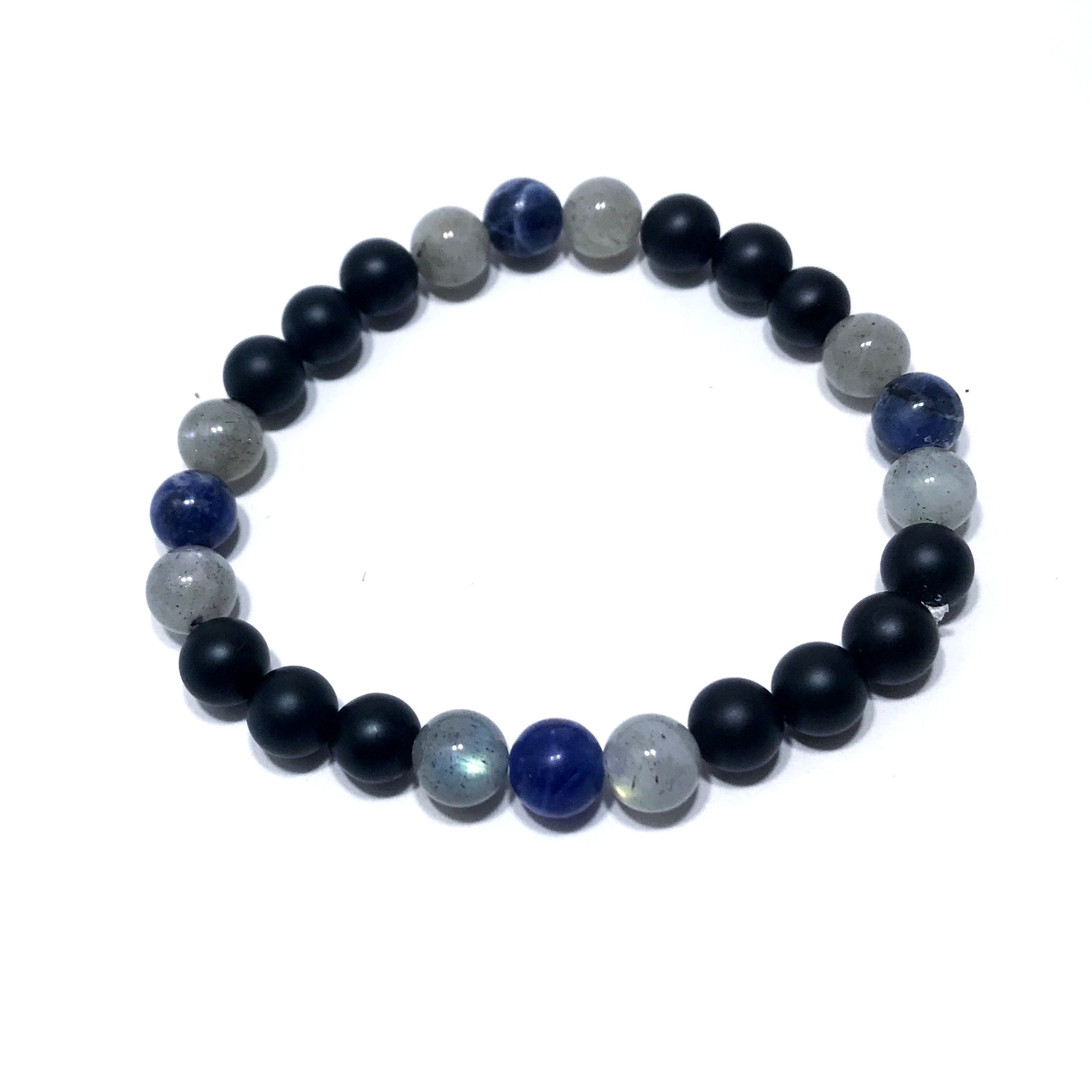 Sodalite, Labradorite and Onyx Healing Crystal Men's Bracelet handmade by Soul Sisters Designs