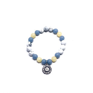 Angelite, Yellow Calcite and Howlite Bracelet with Sunflower Charm