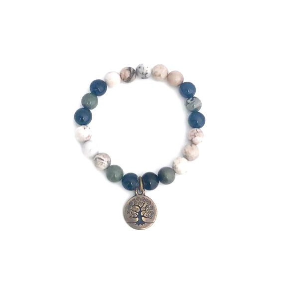 Dumortierite, Rainforest Jasper and Dendritic Agate Healing Crystal Bracele Tree of Life handmade by Soul Sisters Designs
