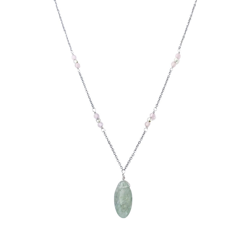 Rose Quartz and Prehnite Healing Crystal Necklace handmade by Soul Sisters Designs