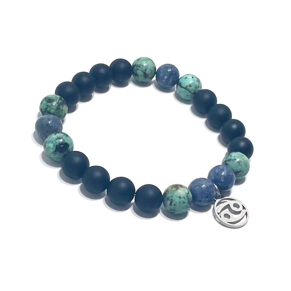 Thumbnail: Cancer Zodiac Bracelet with Blue Sponge Coral, African Turquoise and Onyx