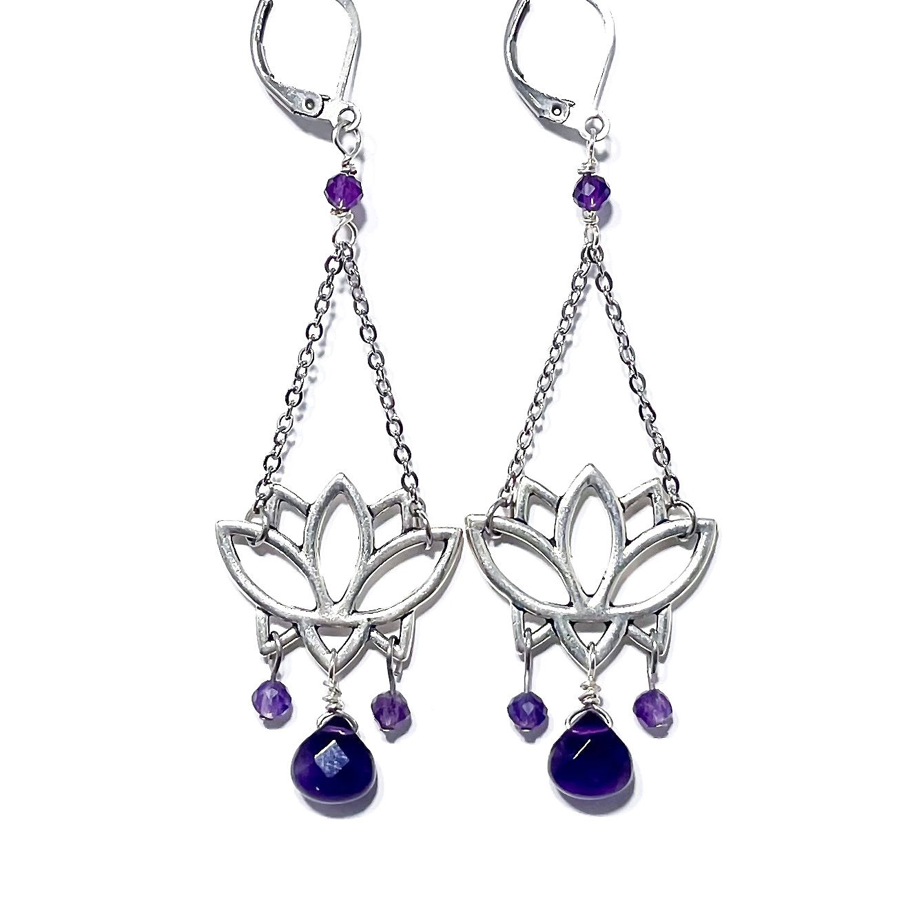 Amethyst Lotus Dangle Earrings