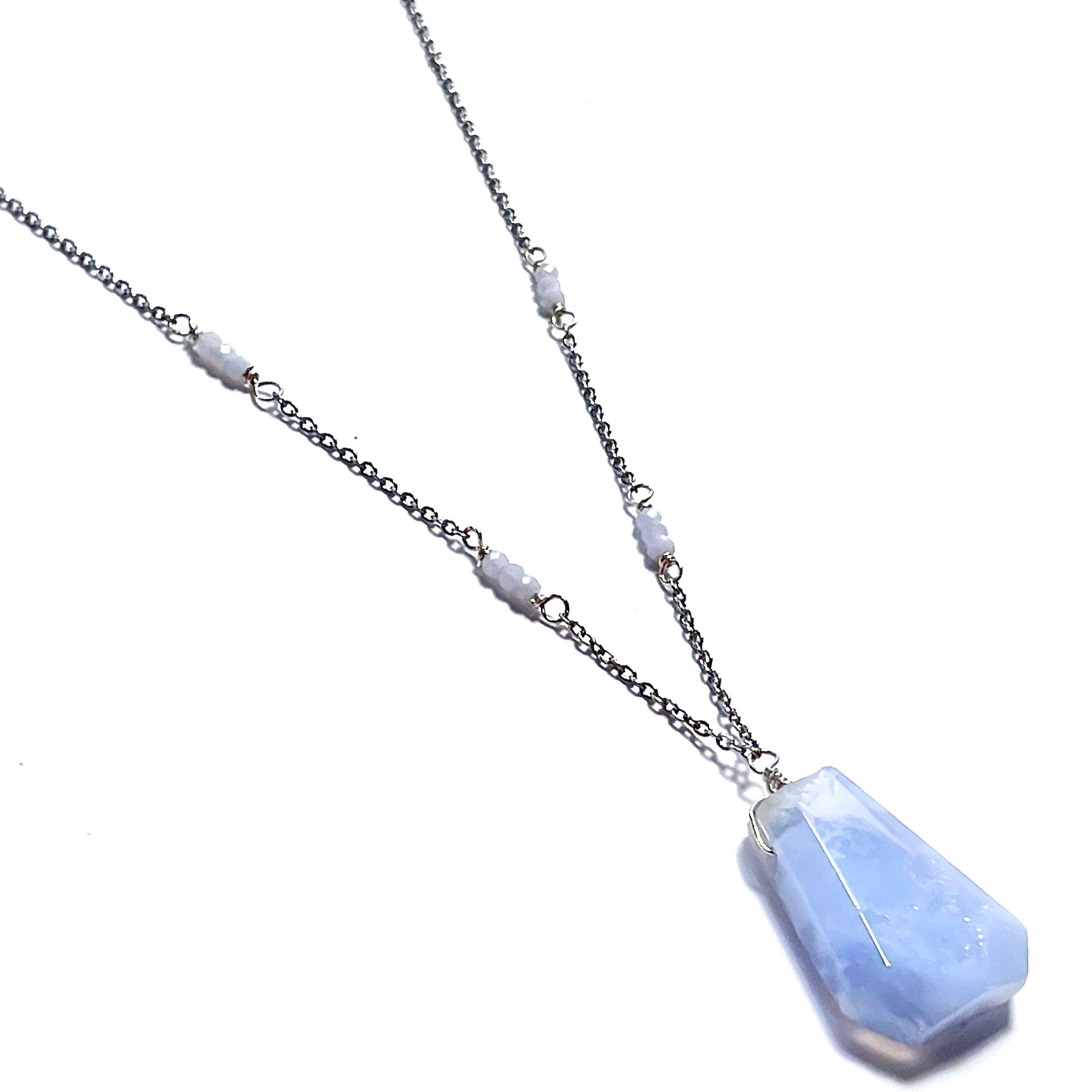 Faceted Blue Lace Agate Healing Crystal Necklace with Blue Chalcedony Pendant handmade by Soul Sisters Designs
