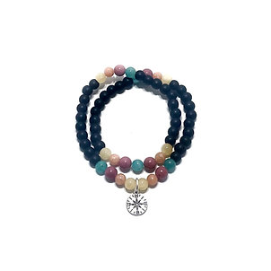 Yellow and Orange Calcite, Rhodonite, Amazonite and Onyx Double Wrap Bracelet