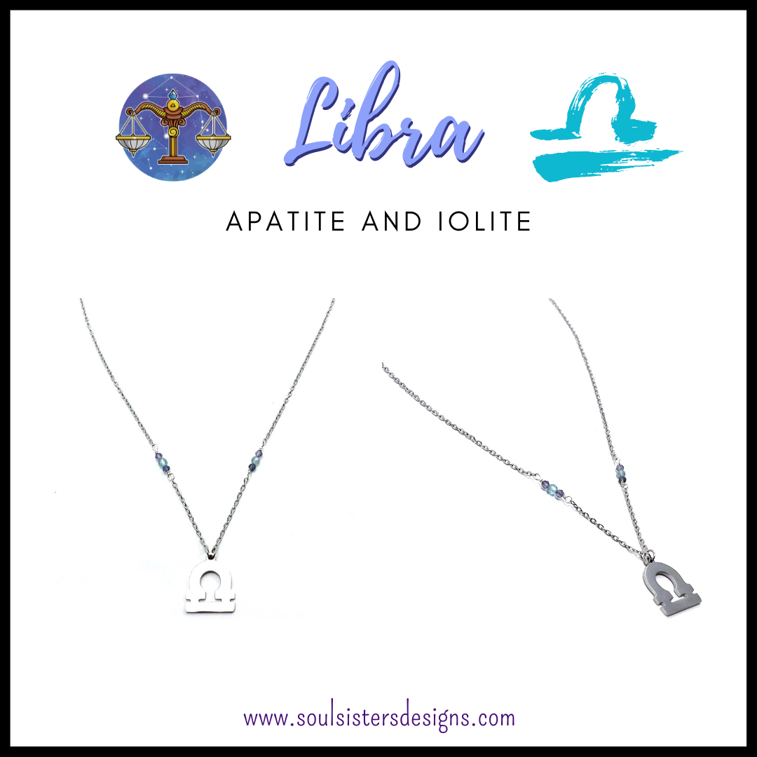 Libra Zodiac Necklacee with Iolite and Apatite