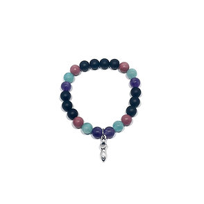 Amethyst, Amazonite, Rhodonite and Onyx Bracelet with Spiral Goddess Charm
