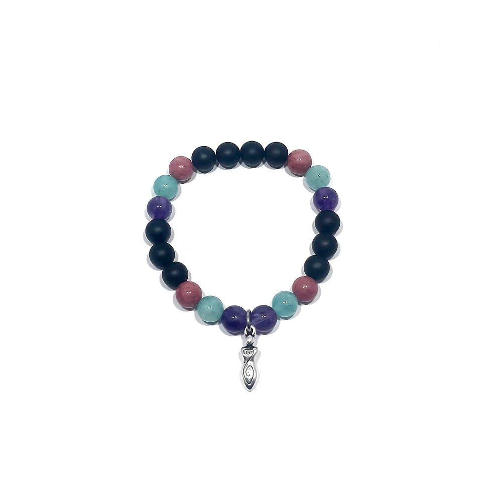 Amethyst, Amazonite, Rhodonite and Onyx Healing Crystal Bracelet with Spiral Goddess Charm handmade by Soul Sisters Designs