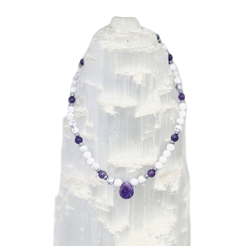 Lepidolite, Hematite and Howlite Healing Crystal Anklet handmade by Soul Sisters Designs