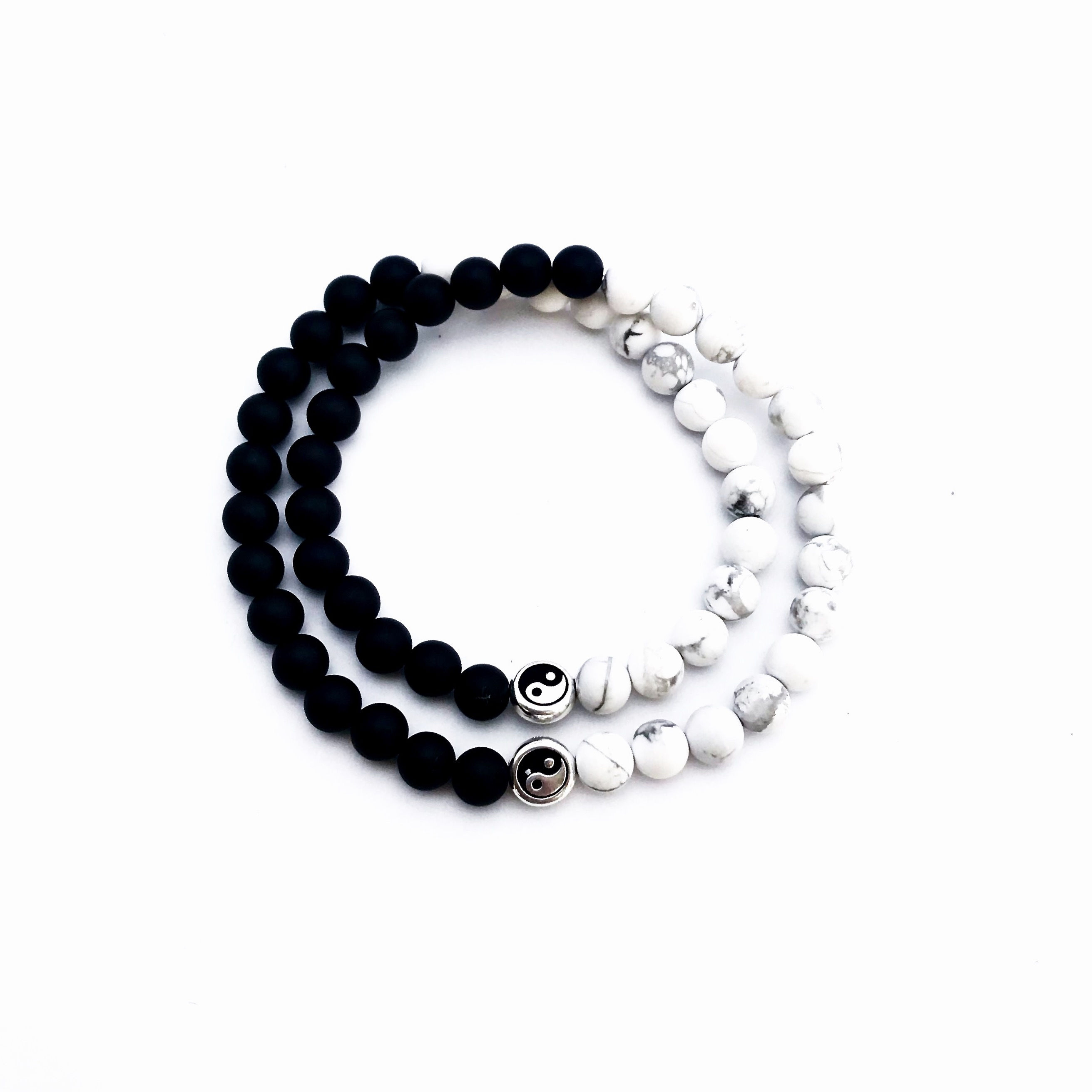 Yin Yang Double Wrap Bracelet with Howlite and Onyx