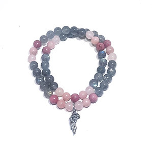 Rose Quartz, Pink Opal, Rhodonite and Labradorite Double Wrap Bracelet