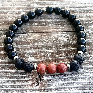 Element Fire Men's Bracelet with Obsidian, Lava Stone and Red Jasper