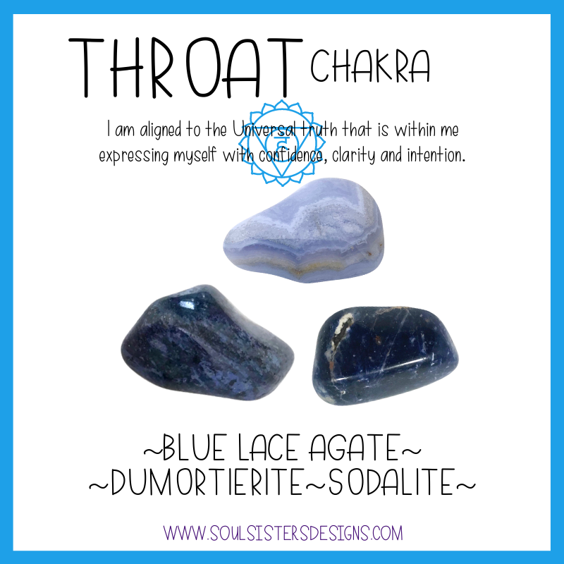 Throat Chakra Healing Crystal Intention Set with Blue Lace Agate, Dumortierite and Sodalite by Soul Sisters Designs