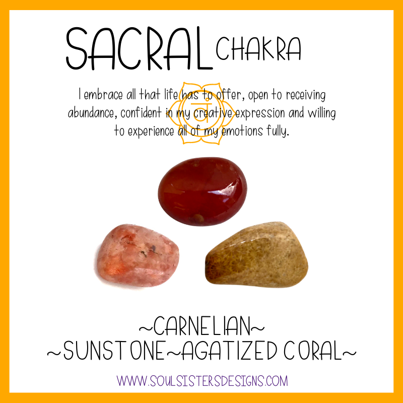 Sacral Chakra Healing Crystal Intention Set with Carnelian, Sunstone