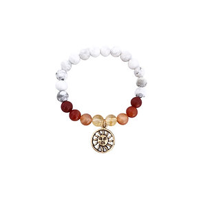 Citrine, Carnelian, Red Coral and Howlite Bracelet with Sun Charm