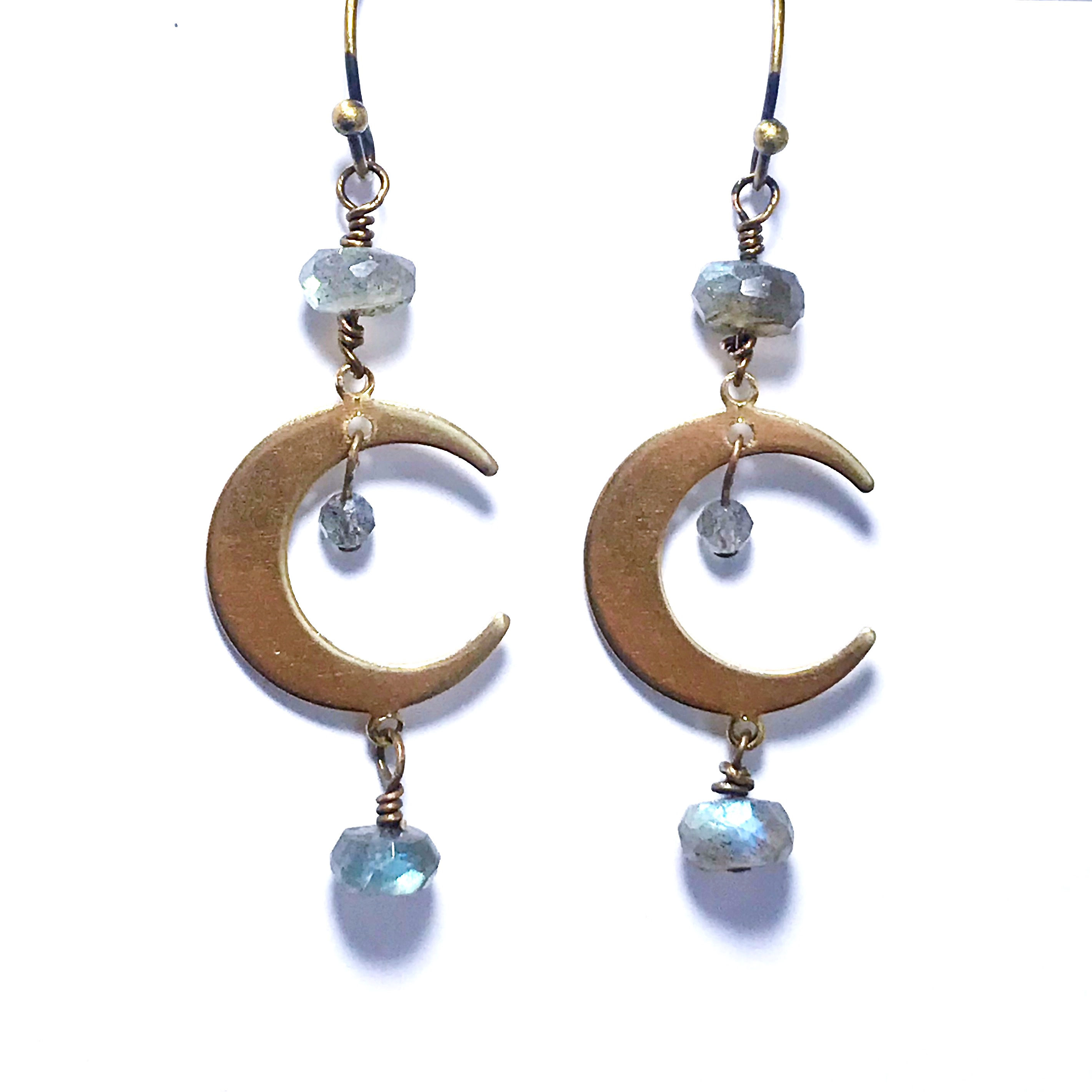 Labradorite Crescent Moon Healing Crystal Earrings handmade by Soul Sisters Designs