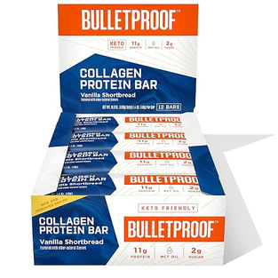 Collagen Protein Bars, Vanilla Shortbread, 11g Protein, 12 Pack, Bulletproof Grass Fed Healthy Snacks, Made with MCT Oil, 2g Sugar, No Added Sugar