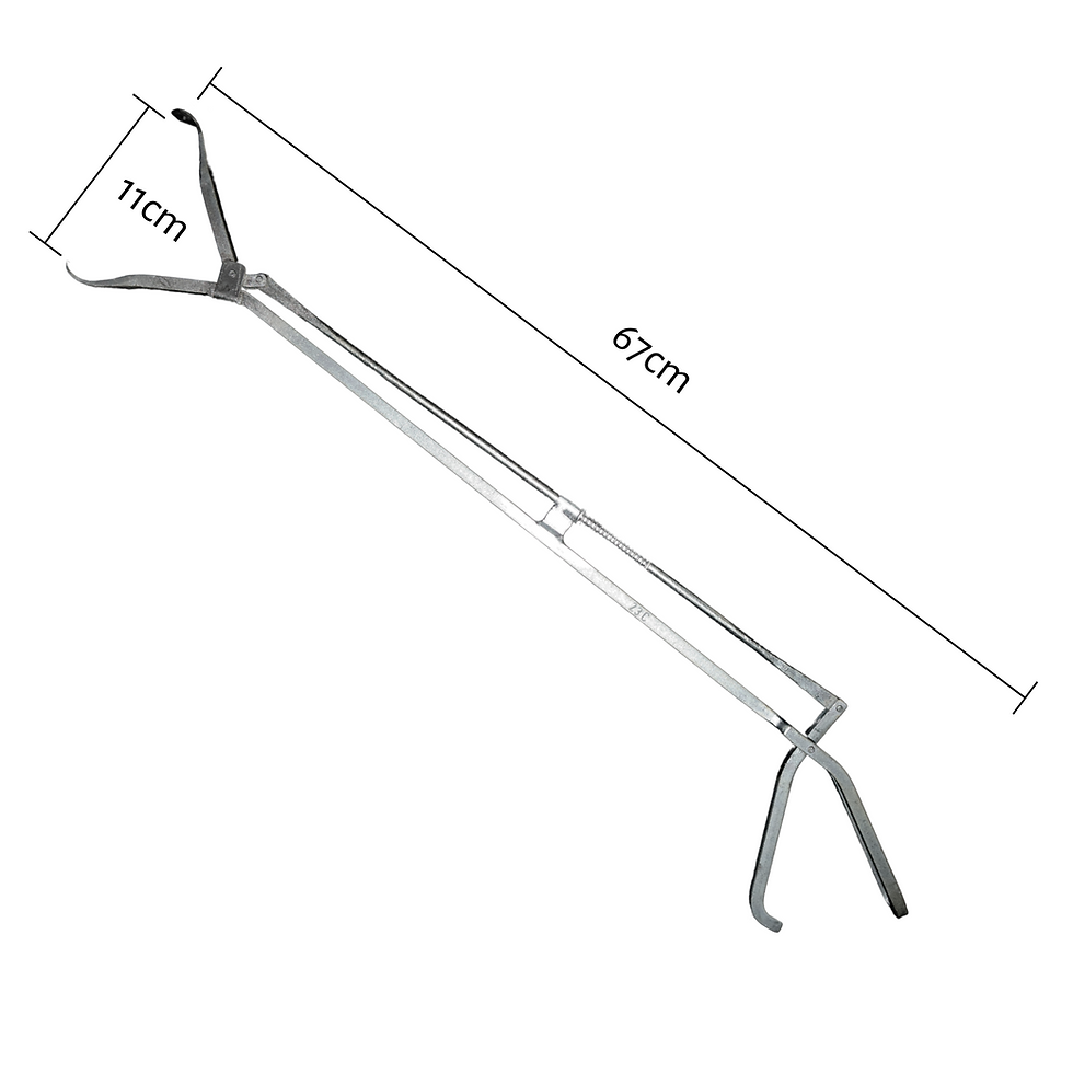 Thumbnail: front view of a pair of braai tongs with measurements