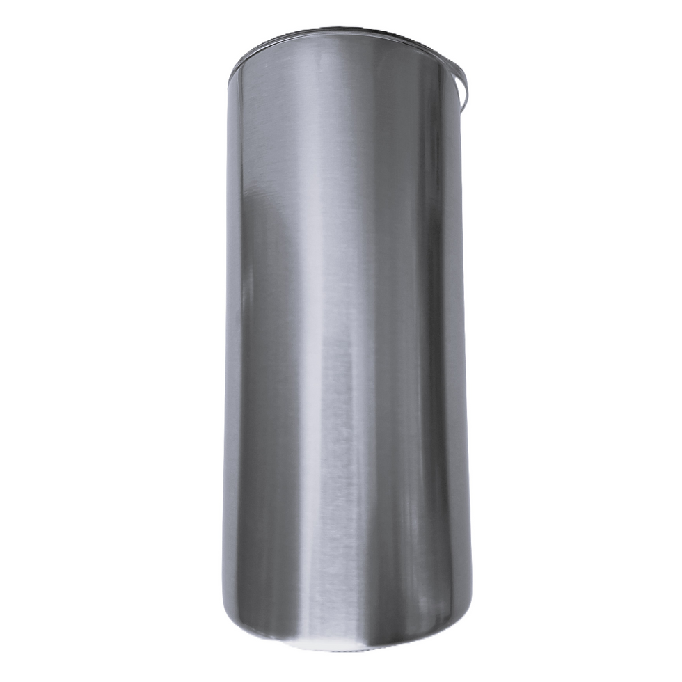 front view of a silver drinks tumbler