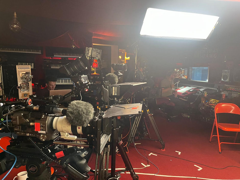 Intimidating..not at all. If you look very carefully, nestling between countless classic synths you will find Dan. Also main camera with autocue