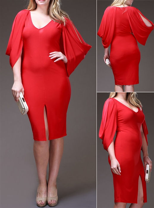 Thumbnail: Cape Slit Sleeve Dress (PlusSize)