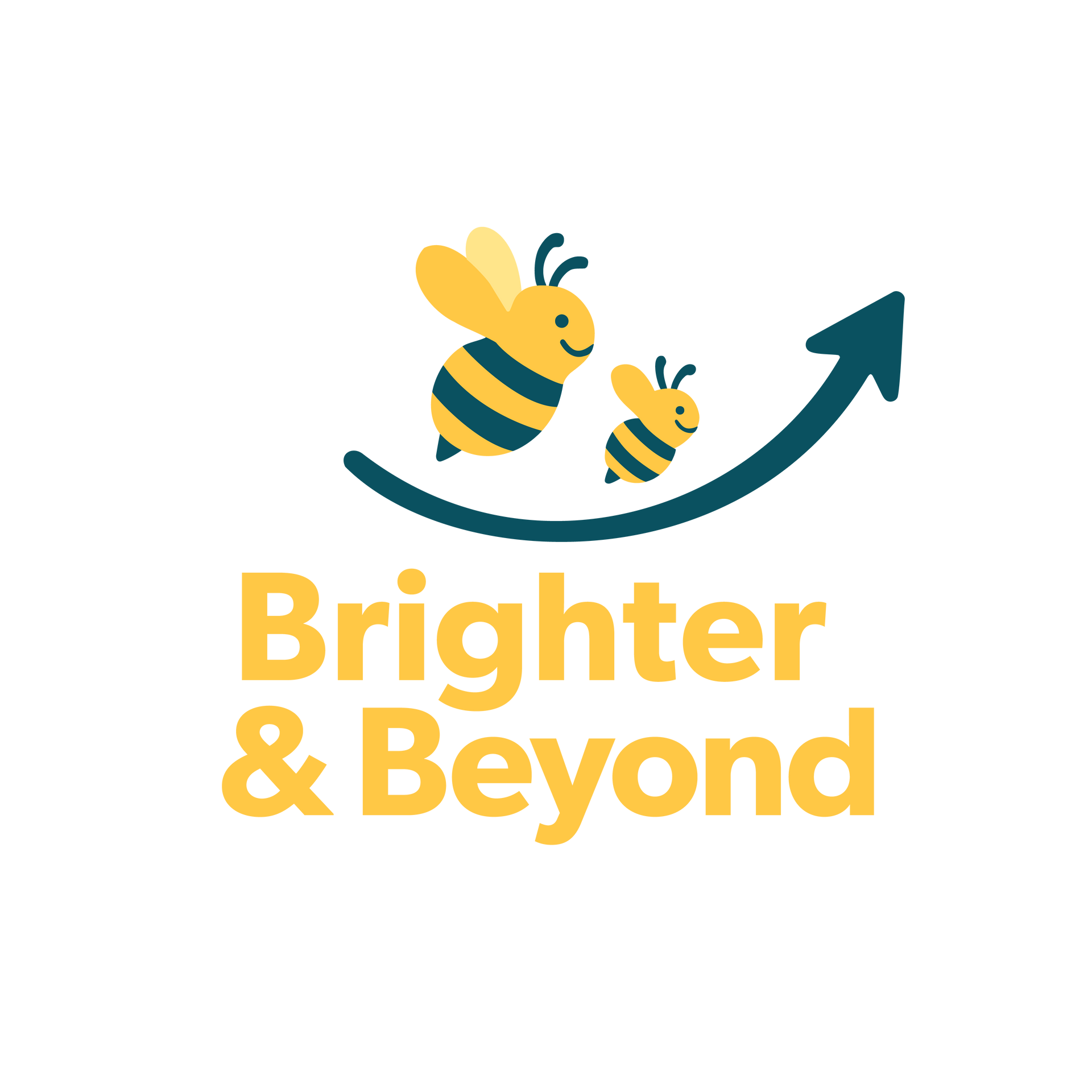 Logotipo de Brighter & Beyond ABA con abejas y una flecha hacia arriba