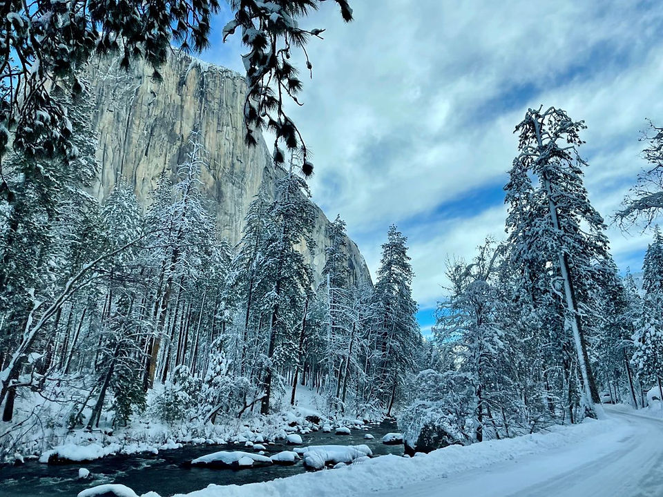 El Capitan covered in snow during winter in Yosemite National Park, California.