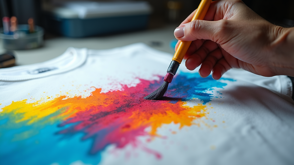 Close-up of vibrant ink being applied to a cotton t-shirt