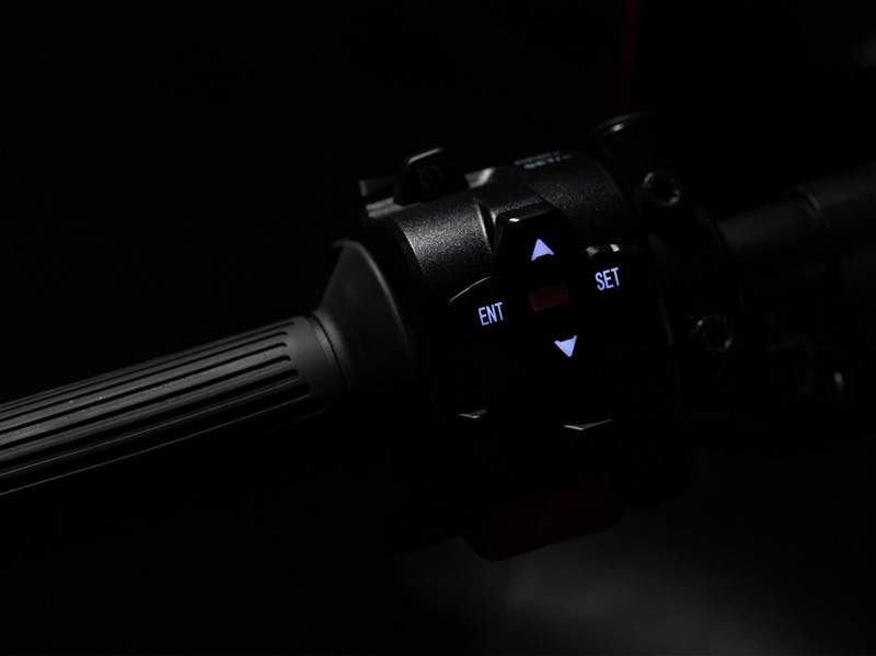 QJMOTOR SRT 800 RX: Das hochformatige TFT-Instrument in seiner Halterung mit groß dargestellten Fahrinformationen.