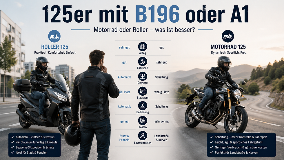 125er mit B196 oder A1: Motorrad oder Roller – was ist besser?