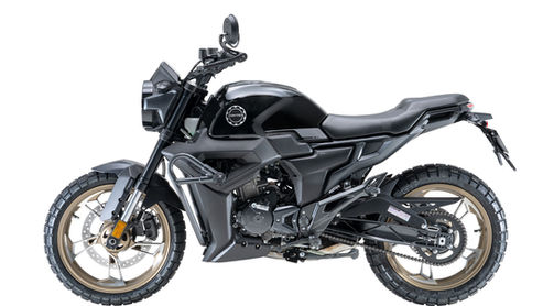 ZONTES 125G1 Scrambler Motorrad in Blau-Schwarz auf kurviger Bergstraße in dynamischer Schräglage. Moderne 125ccm Adventure-Naked-Bike mit LED-Beleuchtung, markantem Design, leichtem Handling, sportlicher Sitzposition und straßentauglicher Offroad-Optik für A1- und B196-Fahrer.