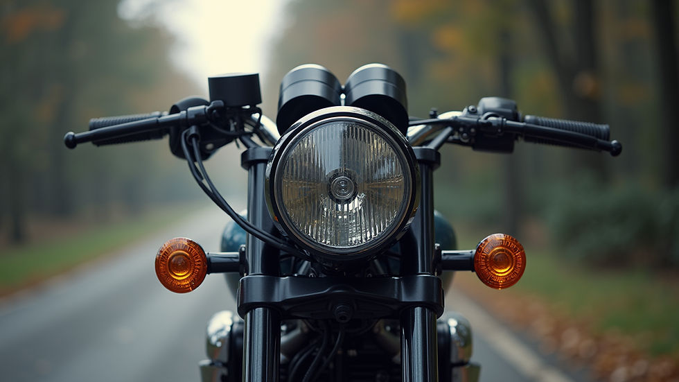 Nahaufnahme eines Motorrads mit Fokus auf die Bremsanlage