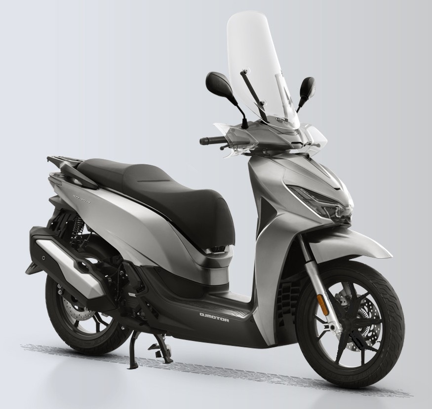 QJMOTOR SQ16 350: Das Vorderrad mit Kotflügel, Gabel und vorderer Bremsscheibe.