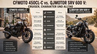 CFMOTO 450CL-C vs. QJMOTOR SRV 600 V: Cruiser, Charakter und Alltag