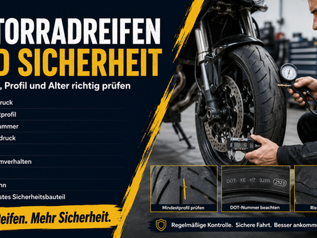Motorradreifen und Sicherheit: Luftdruck, Profil und Alter richtig prüfen