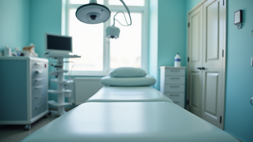 Eye-level view of a treatment room with therapy equipment