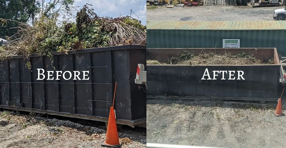 Before and after brush compaction inside an open-top dumpster