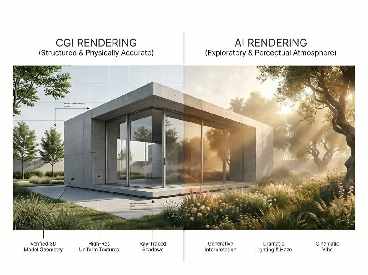 Cgi Rendering Software CGI vs AI Rendering: 9 Key Differences in Archviz Workflows