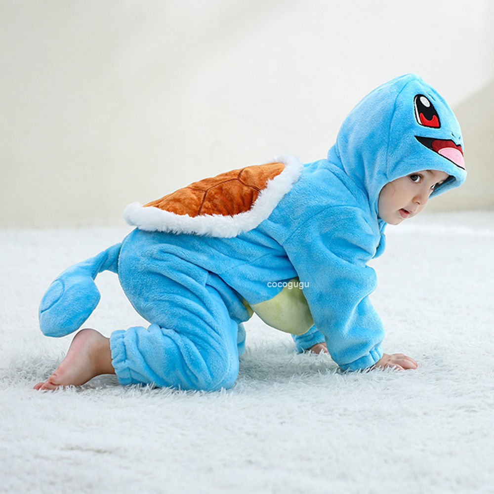Boys Girls Squirtle Costume 0-3 Y Baby Romper Anime Pokemon Cosplay Kigurumi Blu