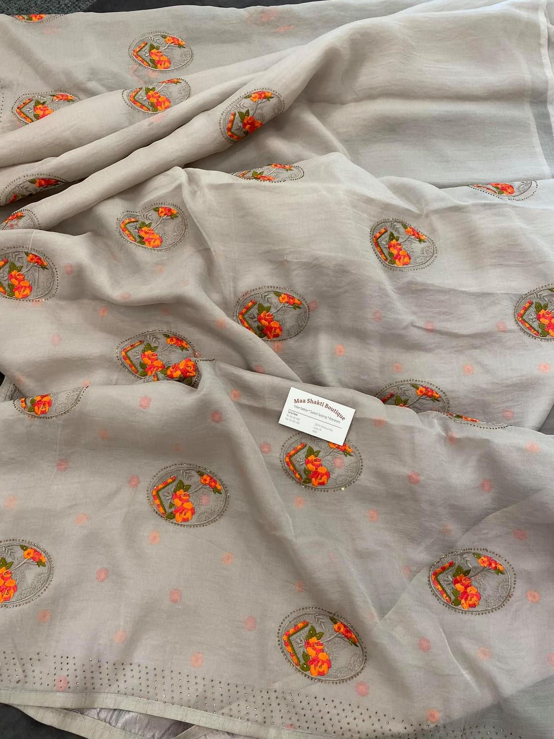 Gray PaperSilk Floral Saree