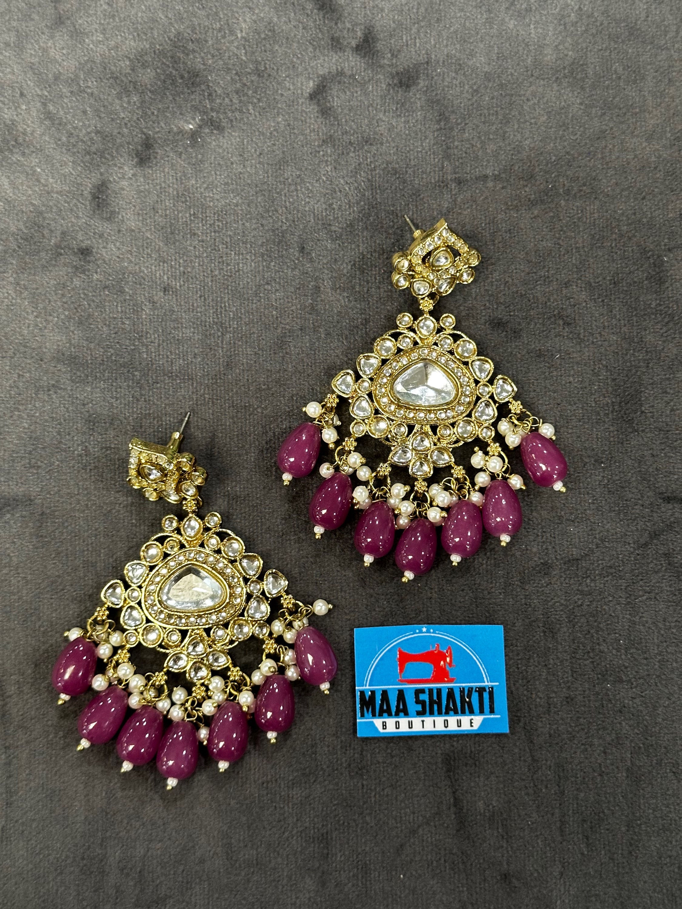 Purple Polki Earring