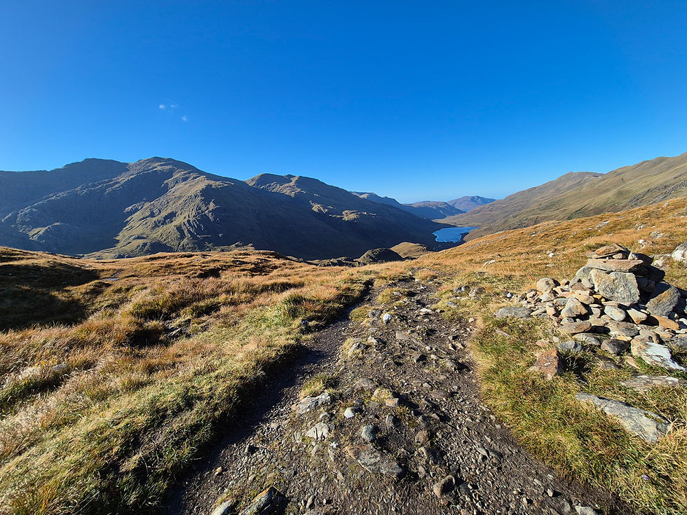 Col cairn at Mam Barrisdale with Meall Buidhe
