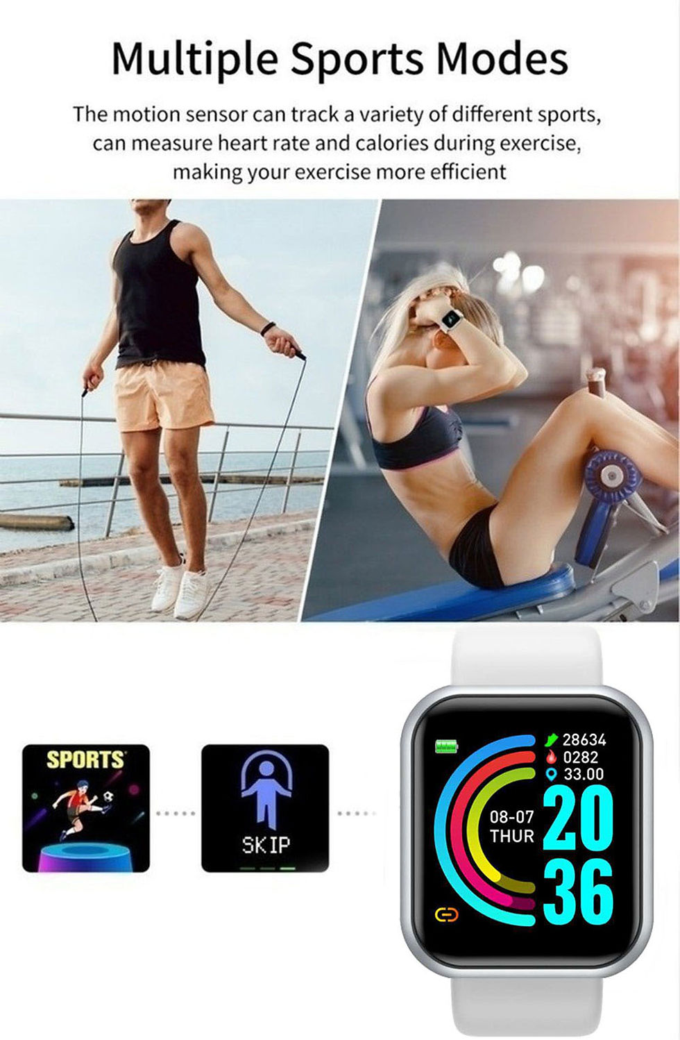 Thumbnail: Smart Watch For Women Men Wristwatch Bluetooth Connected Phone Player Music Fitn