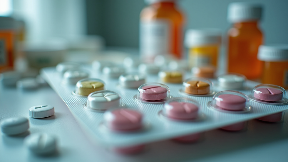 Close-up view of a pill organizer filled with various medications