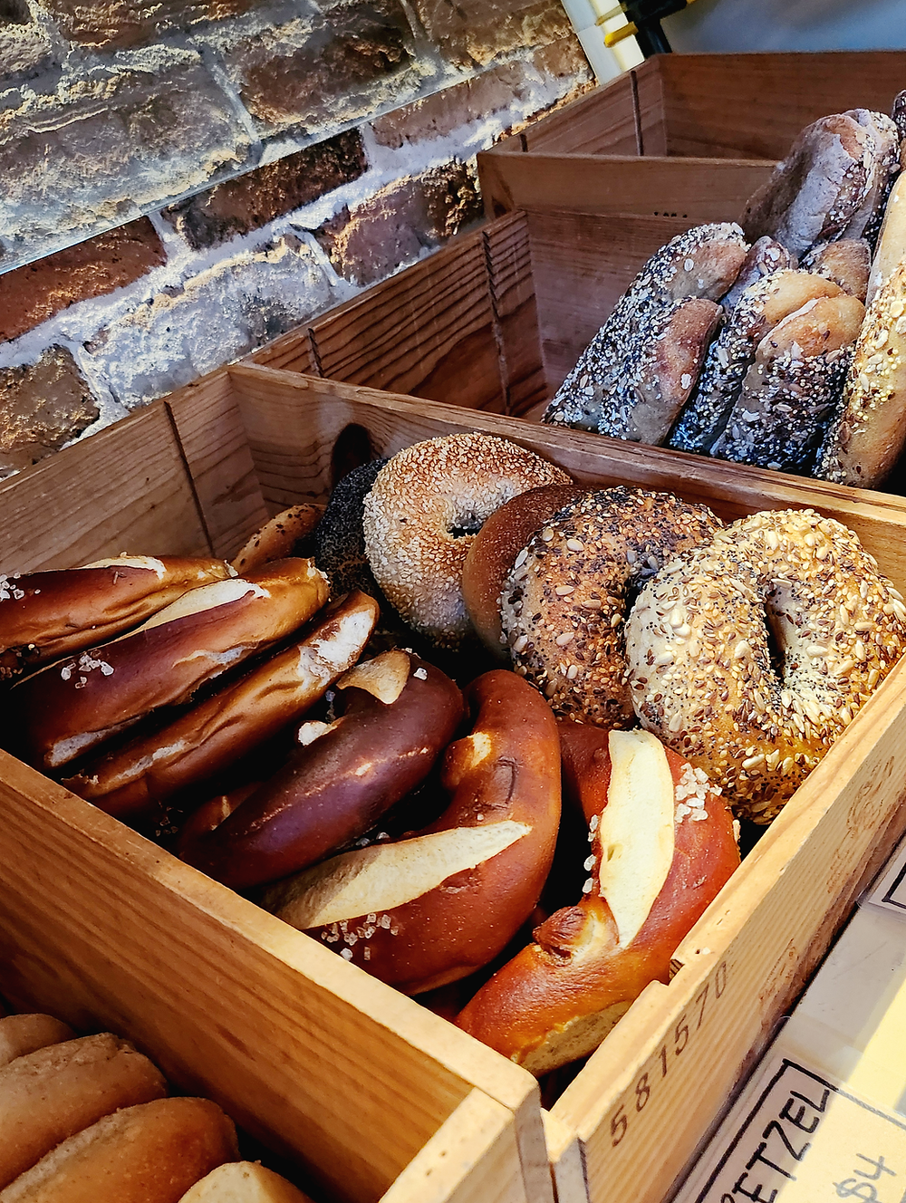 Fresh pretzels and bagels at organic bread bar
