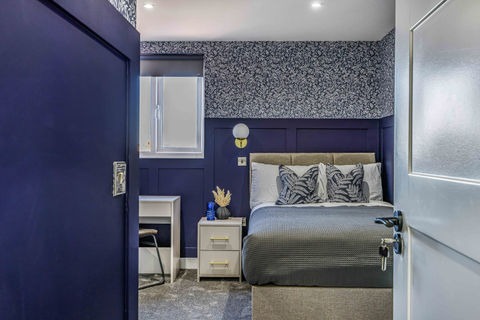 Contemporary bedroom interiors with refreshing colour