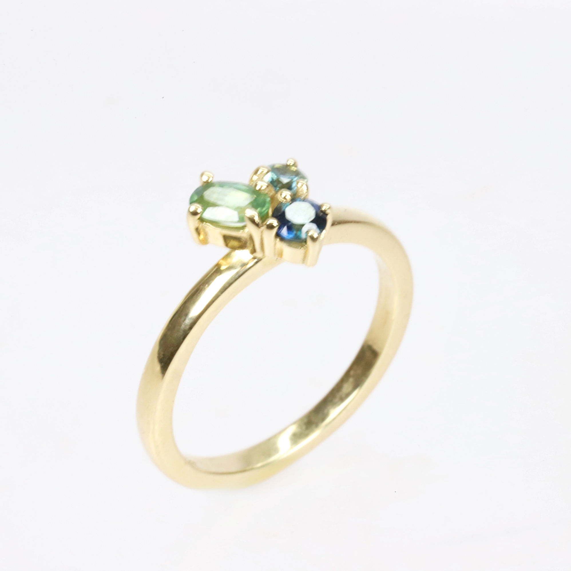Blue and Green Sapphire Blossom Ring