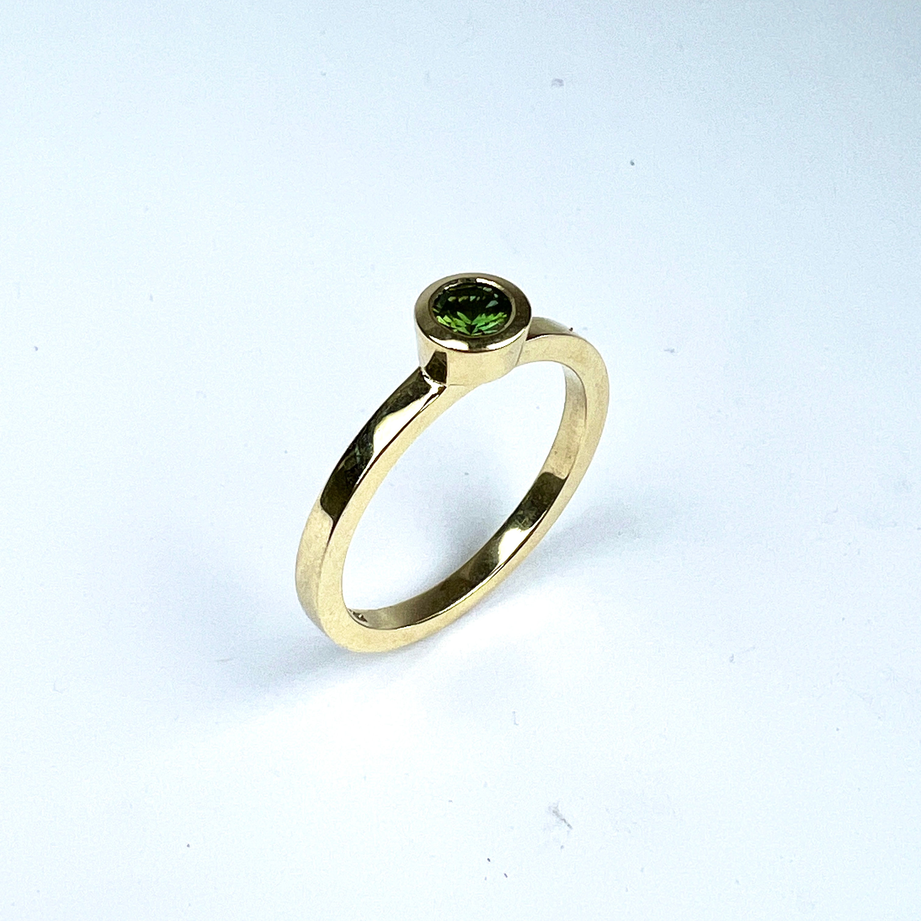 Green Sapphire Yellow Gold Stacker Ring