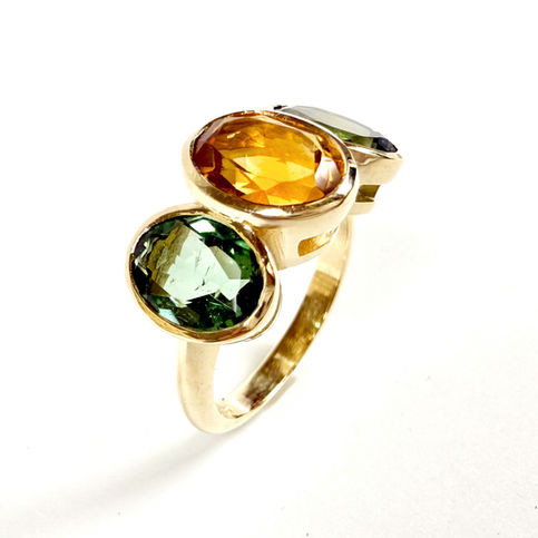 Remake Ring Jewellery, Sapphire, Citrine, 18 karat yellow gold, Handmade Jewellery, Vu Jewellers Queenstown, Custom Design Jewellery